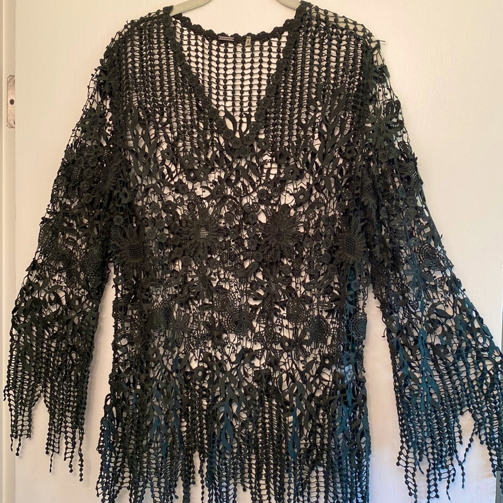 Elie Tahari Guipure Lace Pullover, Dark Green, Large
